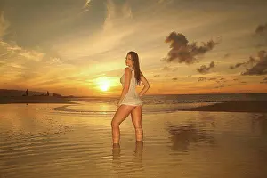 Stunning Prints: Hawaii, Sexy woman on beach, Sunset light