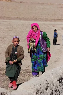 Afghan Prints: Hazara Woman And Boy In Bamiyan, Bamian Province, Afghanistan