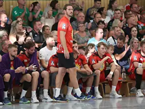 Trainer Prints: Head Coach Michael Haass TuS N Lübbecke at Test Game Handball SC Magdeburg TuS N Lübbecke Season 2024 in Bernburg