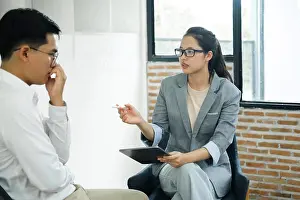 Disorder Prints: Healthcare concept of professional psychologist doctor consult in psychotherapy session or counsel diagnosis health