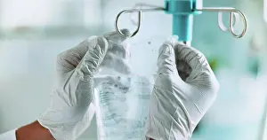 Healing Prints: Healthcare, hands and doctor in hospital with IV drip
