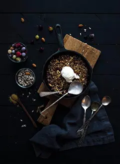 Breakfast Prints: Healthy breakfast. Oat granola crumble with frozen fresh berries