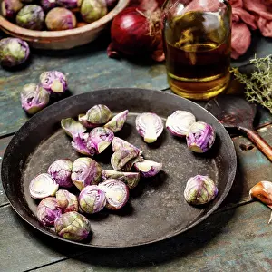 Ingredient Prints: Healthy cooking ingredients on old wooden table