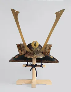 : Helmet with ornament bearing seed syllable for Fudō Myōō