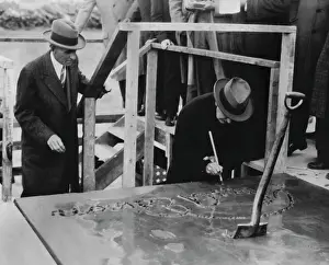 Business Suit Prints: Henry Ford watching Thomas Edison write his name in wet cement