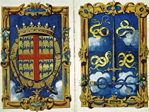 Middle Ages Prints: Heraldic achievement of the Montmorency House (left)