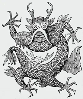 Dragon Prints: heraldy coat of arms Imperial China until 1911 wood engraving 19th century