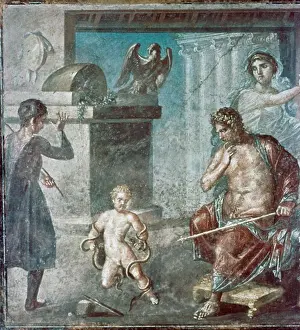 Challenge Prints: Hercules Wrestles with the Snakes 63-79 Roman Art Fresco Casa dei Vettii, Pompeii, Italy