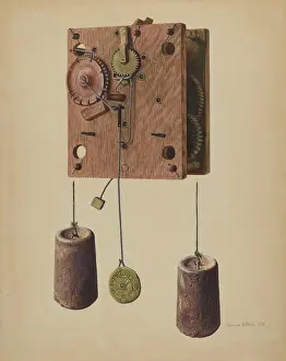 Terry Prints: Herman O Stroh, Mechanism of Eli Terry Clock, 1940 Mechanism of Eli Terry Clock
