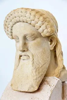 Human Representation Prints: Hermes stone carving statue in Archaeological Museum of Delos, Delos, Mykonos, Greece