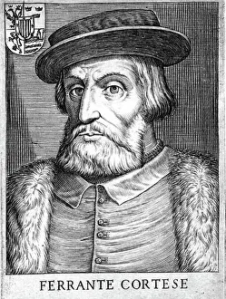 Engraved Image Prints: Hernando Cortez or Cortes (1485-1547) Spanish conquistador who conquered Mexico