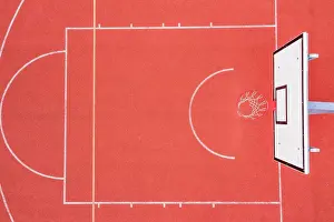 Flooring Prints: High Angle View Of Empty Basketball Court. Aerial view