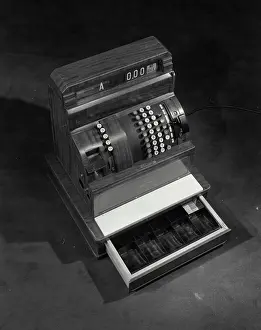 High angle view of an empty cash register