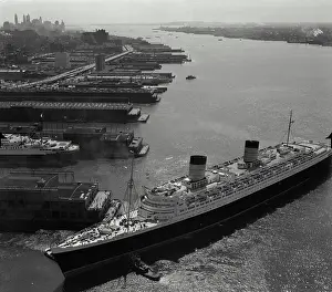 Hudson Prints: High angle view of a cruise ship at a harbor