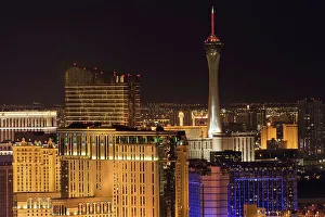 Nevada Prints: High angle view of Las Vegas Strip at night from the top of the Mandalay Bay Resort and Casino