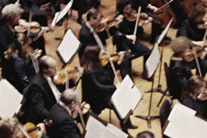 Instrument Prints: High angle view of an orchestra playing in a concert hall