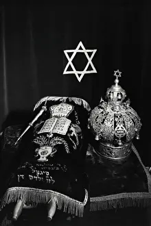 Crown Prints: High angle view of a torah with a crown