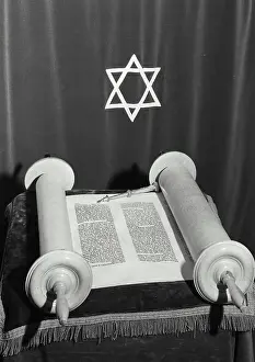 Manuscript Prints: High angle view of a torah with the Star of David