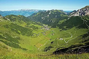 Alps Prints: High mountain valley of Malbun, Alpstein massif at the back, Liechtenstein, Europe