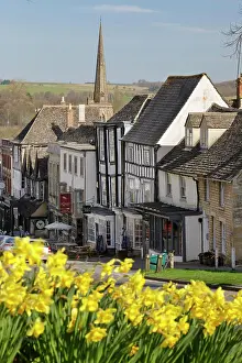 Traditional Prints: High Street and Burford Church with daffodils