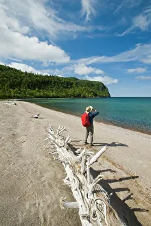 Recreation Prints: hiker along beach at Old Woman Bay, Lake Superior Provincial Park, Ontario, Canada