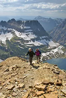 Montana Prints: Hikers ascend the final pitch to the summit of Reynolds Mountain in Glacier National Park in Montana (MR)