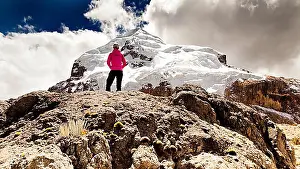 Mountain Chain Prints: Hikers on Mt Nevado Cuyoc at Punta Cuyoc
