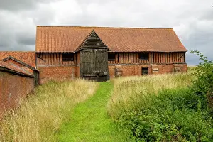 East Anglian Prints: Historic Tudor barn at Little Wenham, Suffolk, England, UK
