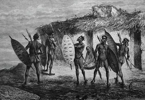 East Africa Prints: Historical engraving, men from the Wahehe or Hehe tribe in German East Africa
