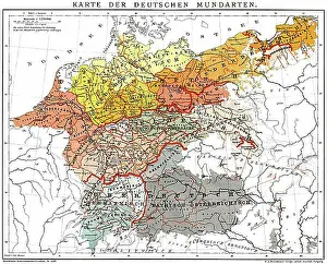Geography Prints: Historical map of German dialects, 1894, Germany, Europe