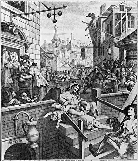 Large Group Of People Prints: History of Alcoholism - Temperance in Europe 'Gin Lane'