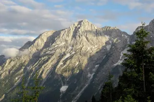Bavaria Prints: Hoher Goll mountain range seen from the Rossfeld Panoramastrasse Rossfeldhoehenringstrasse or Panoramic Highway