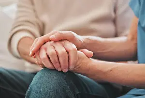 Kindness Prints: Holding hands, support and nurse with patient for medical diagnosis at consultation with comfort