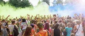 Holi Prints: Holi Festival celebration Celebrants dancing during the color Holi Festival
