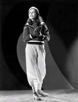 Unitedstates Prints: Hollywood, California: 1935 Actress Helen Parrish models a fashionable winter outfit