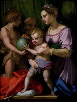 Youngsters Prints: Holy Family with Young Saint John the Baptist by Andrea del Sarto also known as Andrea d'Agnolo