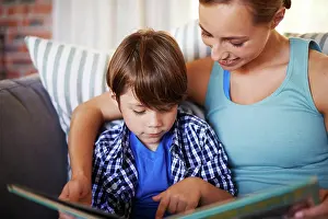 Child Development Prints: Home, book and mother with kid