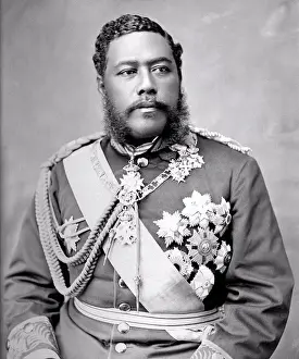 Unitedstates Prints: Honolulu, Hawaii: c. 1882 A portrait of Hawaiian King David Kalakaua from the Hawaii State Archives