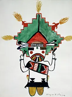 Tribal Prints: Hopi Kachinas - Small Figure Kneeling