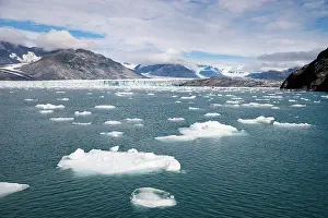 Tours Prints: Horizontal composition ice and snow Kenai Fjords mountains snow water sea and glacier flow