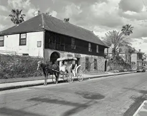 Florida Prints: Horse carriage in front of a house, Gonzalez-Alvarez House, St. Augustine, Florida, USA