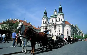 Christian Prints: Horse drawn carriage at Old Town Square and St
