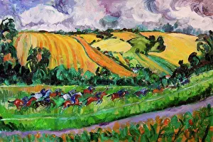 Medium Group Of Animals Prints: Horse Track, painting by Josephine Trotter. (b.1940/British)