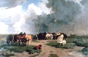 Oil On Canvas Prints: Horses in the Storm, 1862. Artist: Karoly Lotz