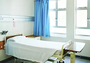 Healing Prints: Hospital, healthcare and bed in empty room for healing and consulting for recovery or support