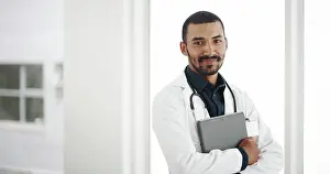 Diagnosis Prints: Hospital, portrait and doctor with tablet