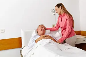 Retirement Home Prints: Hospital visit from the family daughter for sick senior