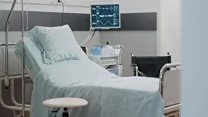 Oxygen Prints: Nobody in hospital ward bed with medical equipment
