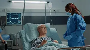 Oxygen Prints: Hospital ward medical surgeon talking to sick patient