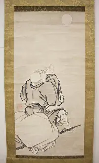 Chinese Prints: Hotei Admiring the Moon probably 19th century Formerly attributed to Ikei Shtoku Japanese This painting depicts Budai